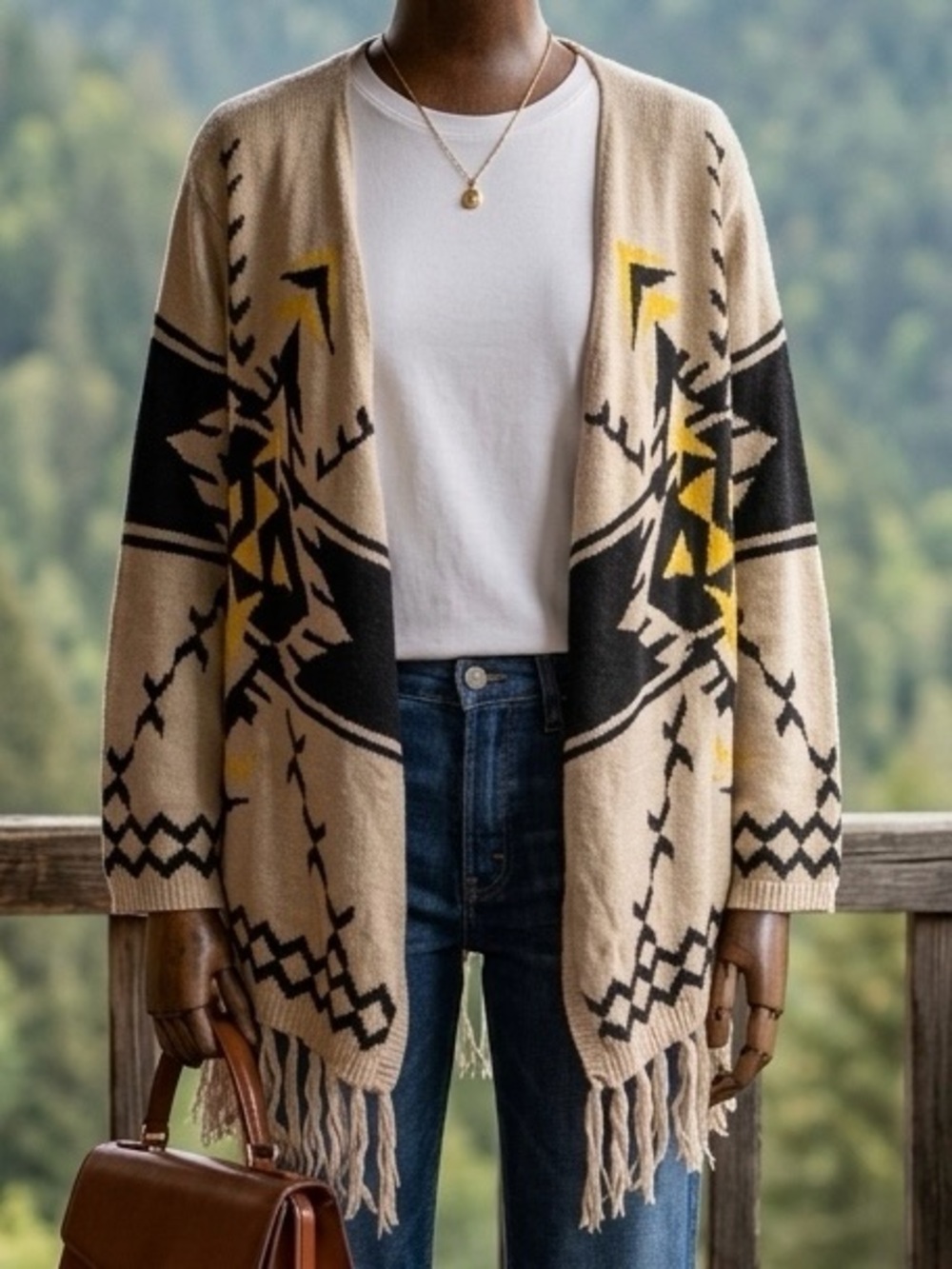 INC International Concepts Southwestern Fringe Cardigan Sweater XL